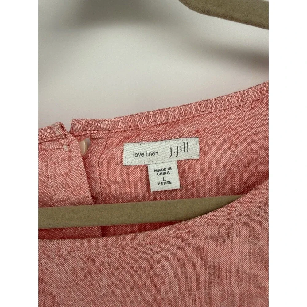 J Jill Dress Women Love Linen Pockets Boho Relaxed Lightweight pink Large petite - Picture 5 of 12